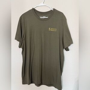 5.11 Tactical Men's Dark Green Tee with Gold Logo, XL Extra Large